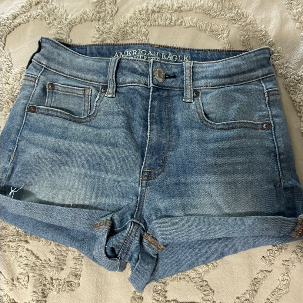 American Eagle Outfitters Blue Jean Shorts High-Waisted Cuffed